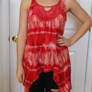 Crochet Red Tie Dye Tunic Top - Medium